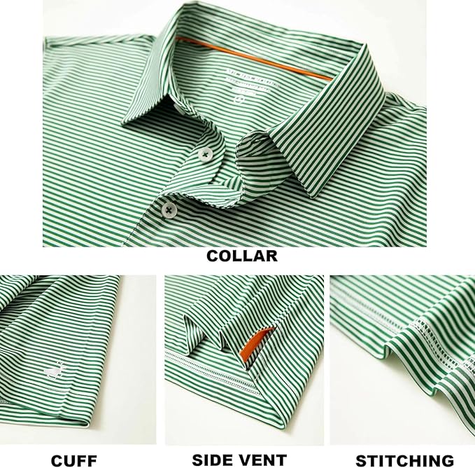 Mens Golf Shirt Moisture Wicking Dry Fit Performance Sport Short Sleeve Striped Golf Polo Shirts for Men