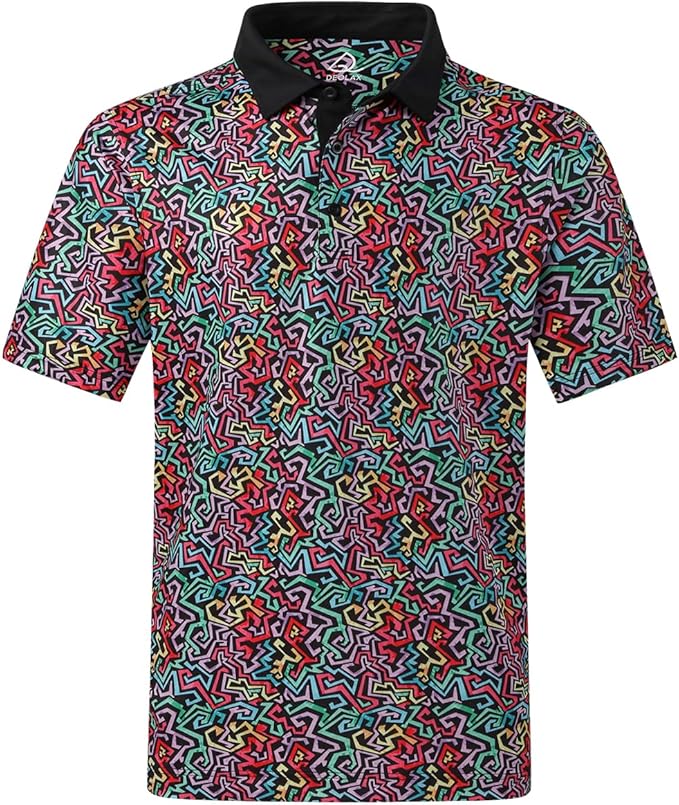 DEOLAX Mens Polo Shirts Fashion Print Mens Golf Shirt Dry Fit Mens Golf Polo Short Sleeve Quick Dry Funny Golf Shirt for Men