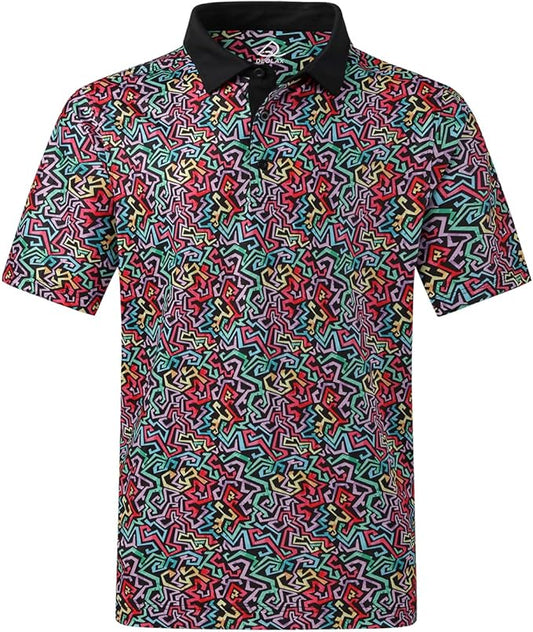 DEOLAX Mens Polo Shirts Fashion Print Mens Golf Shirt Dry Fit Mens Golf Polo Short Sleeve Quick Dry Funny Golf Shirt for Men