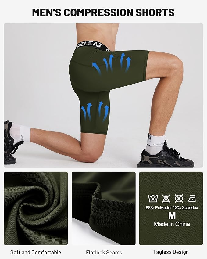 Blueleaf Men's Compression Shorts Sports Running Spandex Shorts Performance Athletic Workout Base Layer Underwear
