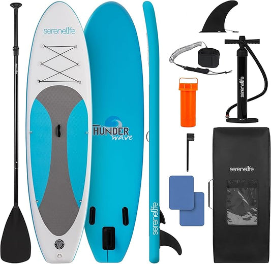 SereneLife Inflatable Stand Up Paddle Board with Premium SUP Accessories – Wide Stable Design with Non-Slip EVA Deck Pad for Adults and Youth of All Skill Levels