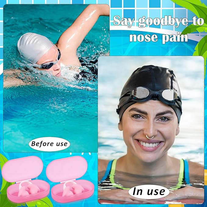 Soulchen 2 Pcs Swimming Nose Plugs Silicone Waterproof Painless Swim Nose Clip with Storage Box for Adults Kids Men Women Beginners