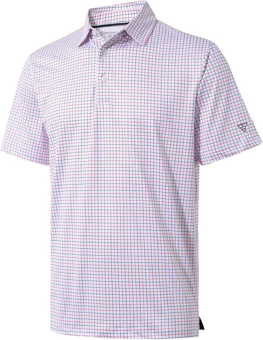 Men's Golf Polo Shirts Short Sleeve Striped Performance Moisture Wicking Dry Fit Golf Shirts for Men