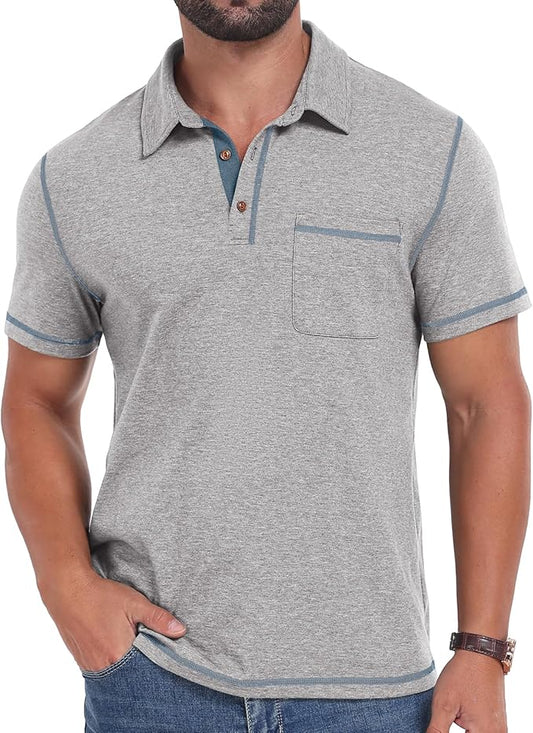 Sailwind Men's Short Sleeve Polo Shirts Casual Summer Classic Collared Golf Shirt with Pocket