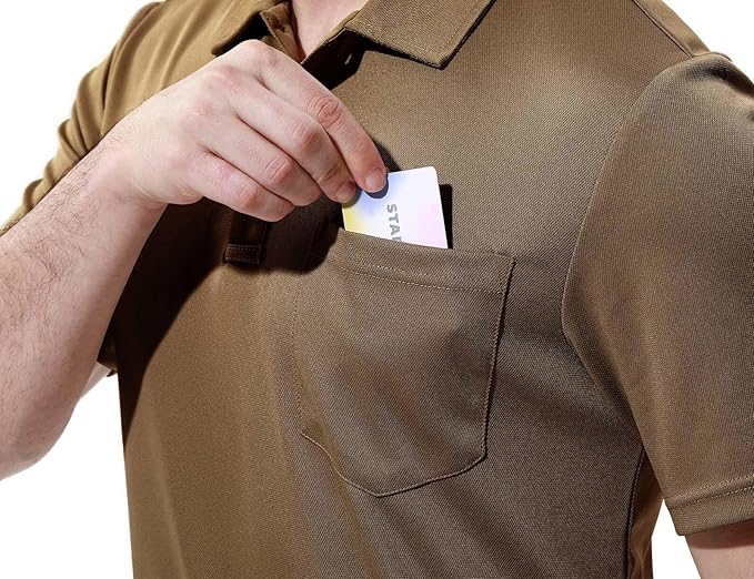 TBMPOY Men's Polo Shirts with Pocket Short Sleeve Quick Dry Casual Sports Outdoor Golf Shirt