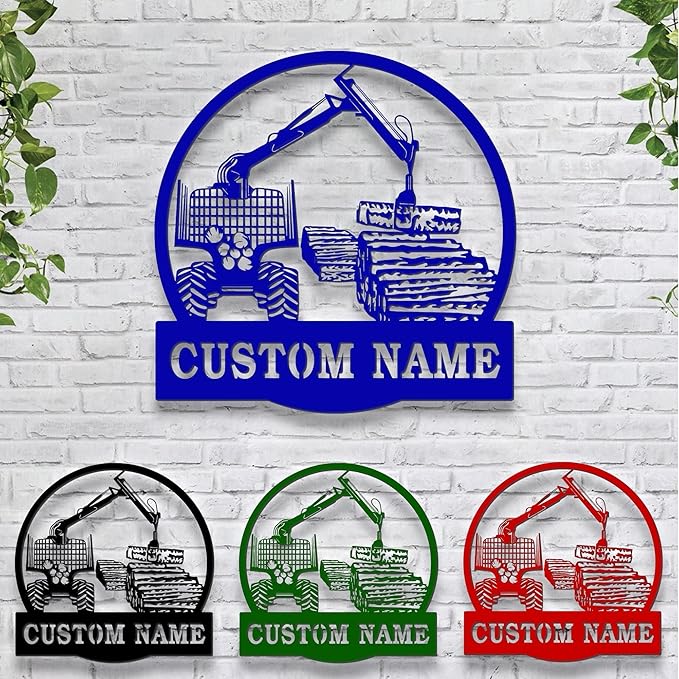 Personalized Logging Lumber Harvester Monogram Metal Sign Art LED Light, Custom Logging Lumber Metal Sign, Wall Art Hanging Home Decor Birthday Xmas Gift