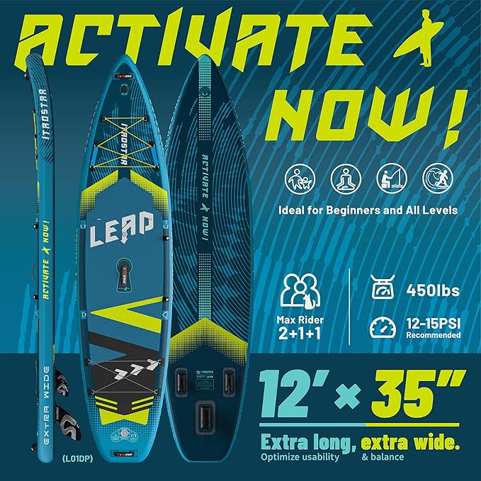 Lead 11‘ x 33" / 12’×35" Inflatable Stand Up Paddle Board - Premium SUP Board Kit - Ultra Stable Paddleboard for Adults & Youth - All Skill Levels - for Lakes, Oceans