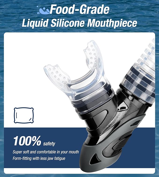 Aegend Dry Snorkel, Dive Mask Easy-Breath Free Diving Snorkel for Snorkeling Scuba Diving Freediving Swimming, with Top Dry Valve and Food-Grade Silicone Mouthpiece