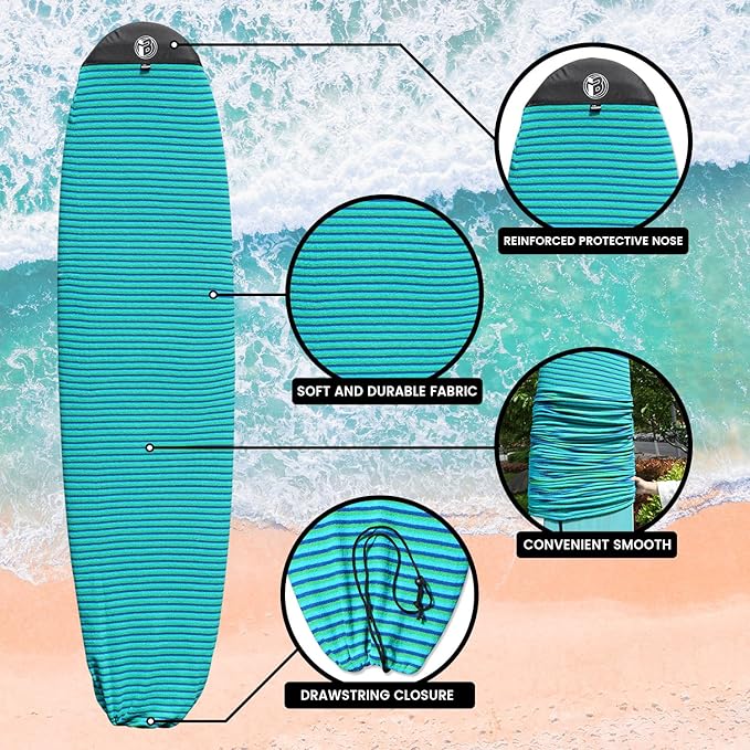 Rokia R Surfboard Sock Cover Quick-Drying Anti-Collision and Durable Surf Sock Cover - Suitable for Protective Bags of Shortboard, Longboard, Fish and HYBRID Board Choose Size & Colors