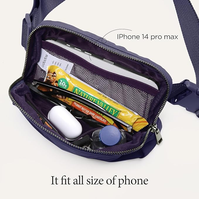 ODODOS Unisex Mini Belt Bag with Adjustable Strap Small Fanny Pack for Workout Running Traveling Hiking, Purple Reign