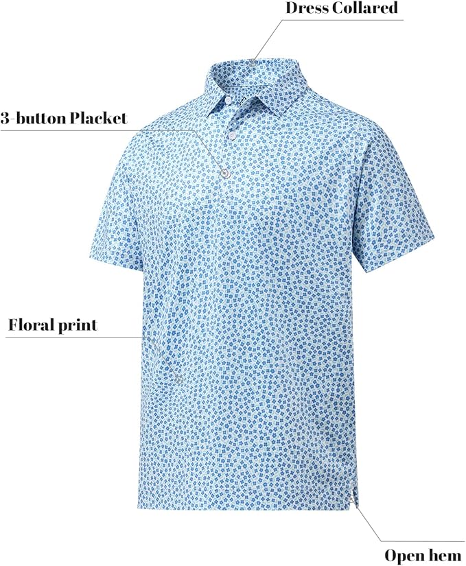 DEOLAX Mens Polo Shirts Fashion Print Mens Golf Shirt Dry Fit Mens Golf Polo Short Sleeve Quick Dry Funny Golf Shirt for Men