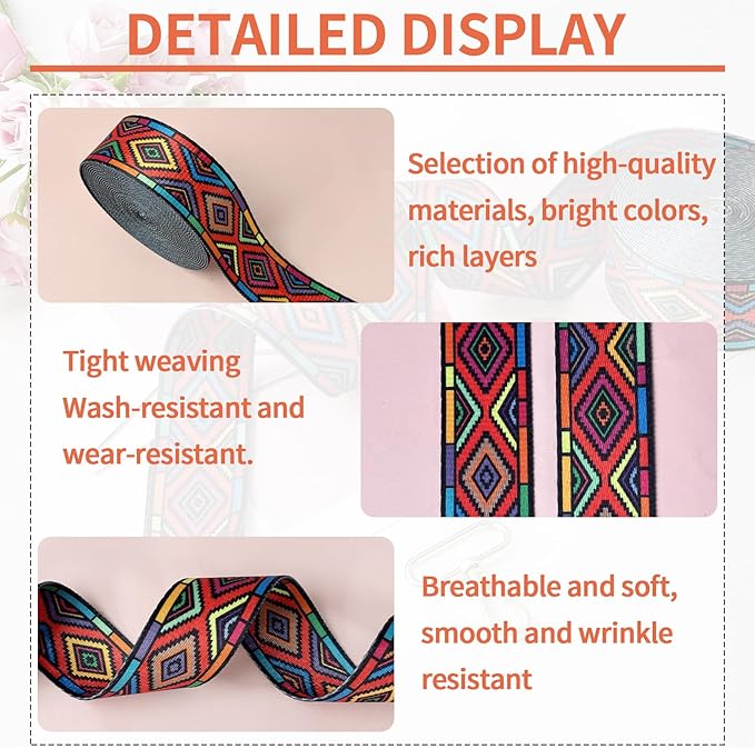 Printed Nylon Webbing 1 1/2 inch 6 Yards Colorful Squares Thick Patterned Fabric Webbing Luggage Handle Jacquard Ribbon for Backpack Bags-Seatbelt-Clothing-Sewing-DIY Crafts & Projects Supplies