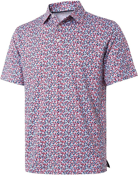 Men's Golf Polo Shirts Short Sleeve Striped Performance Moisture Wicking Dry Fit Golf Shirts for Men