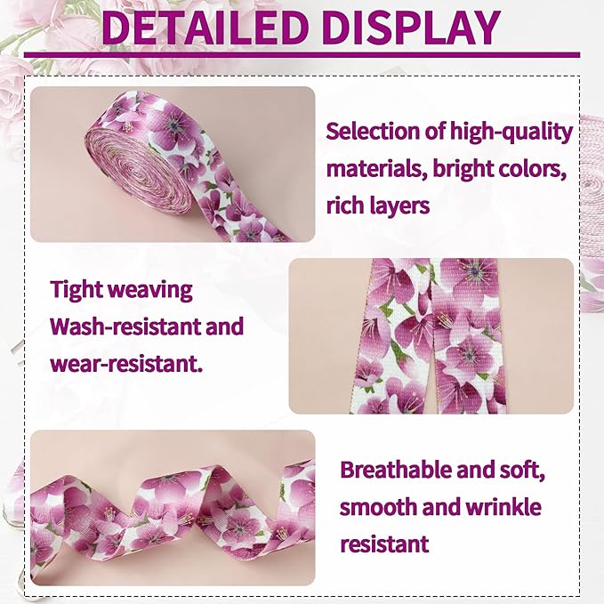Printed Flower Nylon Webbing with Buckle 1 1/2 inch 6 Yards Pink Thick Patterned Fabric Webbing Luggage Handle Jacquard Ribbon for Backpack Bags-Seatbelt-Clothing-Sewing-DIY Crafts & Projects
