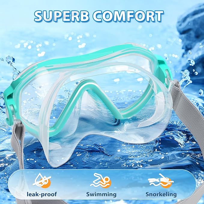 Supertrip Adult Swim Goggles Swimming Goggles with Nose Cover Elastic Fabric Strap Tempered Glass Snorkeling Gear for Adults