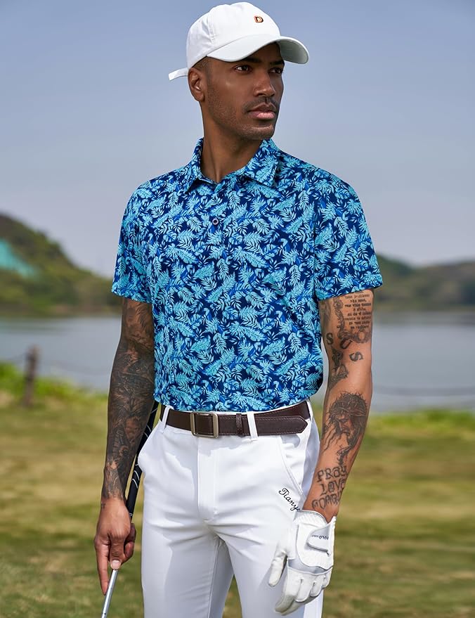 TAPULCO Mens Quick Dry Polo Shirts Camouflage Pattern Performance Athletic Lightweight Breathable Casual Golf Tshirts