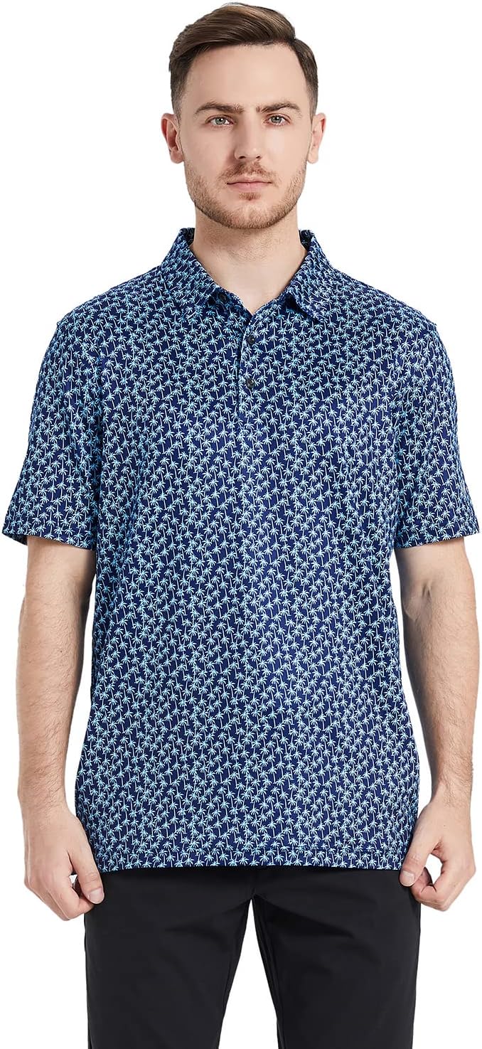 Men's Golf Polo Shirts Short Sleeve Striped Performance Moisture Wicking Dry Fit Golf Shirts for Men