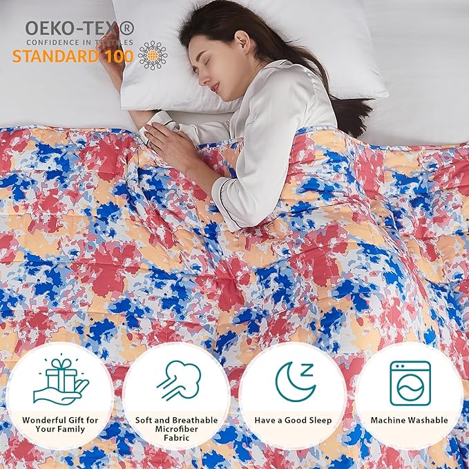 L'AGRATY Weighted Blanket - 48"x72" 15lbs Cooling Breathable Heavy Blanket with Glass Beads for Adult All-Season