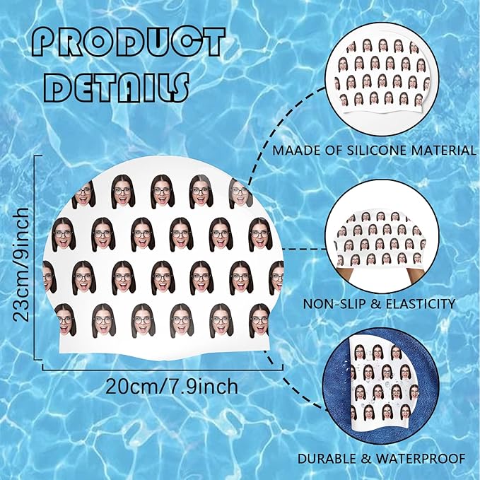 Custom Swim Cap with Photo Personalized Silicone Swim Cap for Men and Women Swimming Customized Swimmers Cap for Short and Medium Length Hair