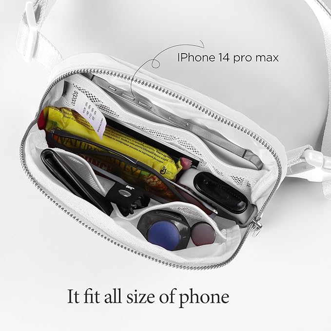 ODODOS Unisex Mini Belt Bag with Adjustable Strap Small Fanny Pack for Workout Running Traveling Hiking, White