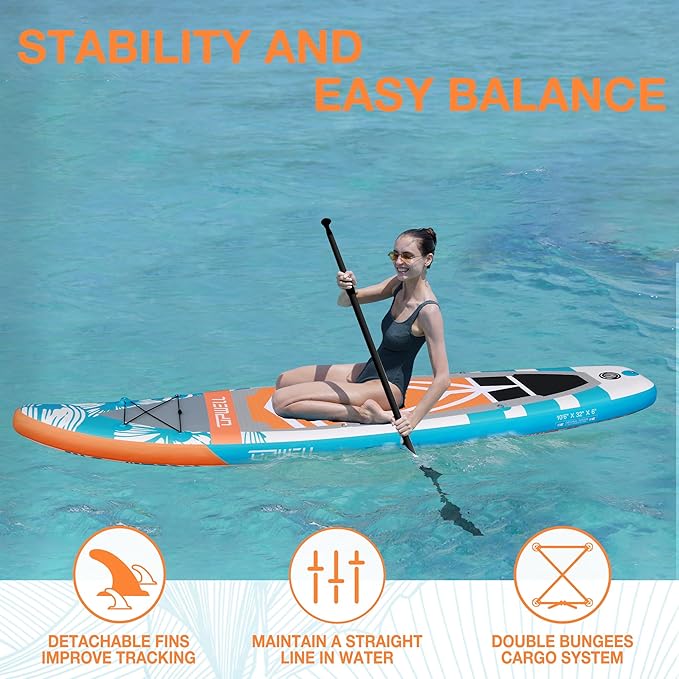 UPWELL 10'6"/11'/11'6" Inflatable Paddle Board, Stand Up Paddlboard for Youth & Adults, Stable Design, Premium SUP Accessories, Backpack, Leash, Hand Pump, Fins