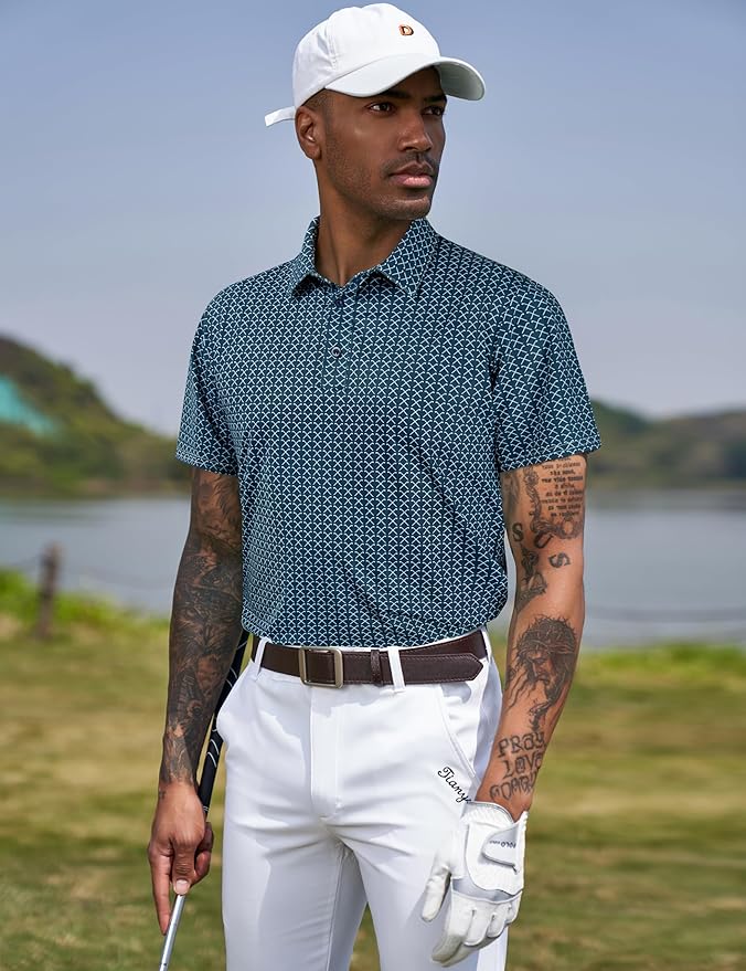 TAPULCO Mens Quick Dry Polo Shirts Camouflage Pattern Performance Athletic Lightweight Breathable Casual Golf Tshirts