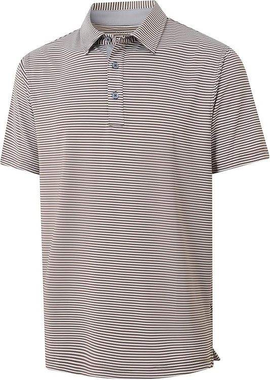 Golf Shirts for Men - Moisture Wicking Short Sleeve Performance Sport Casual Striped Collared Mens Polo Shirt