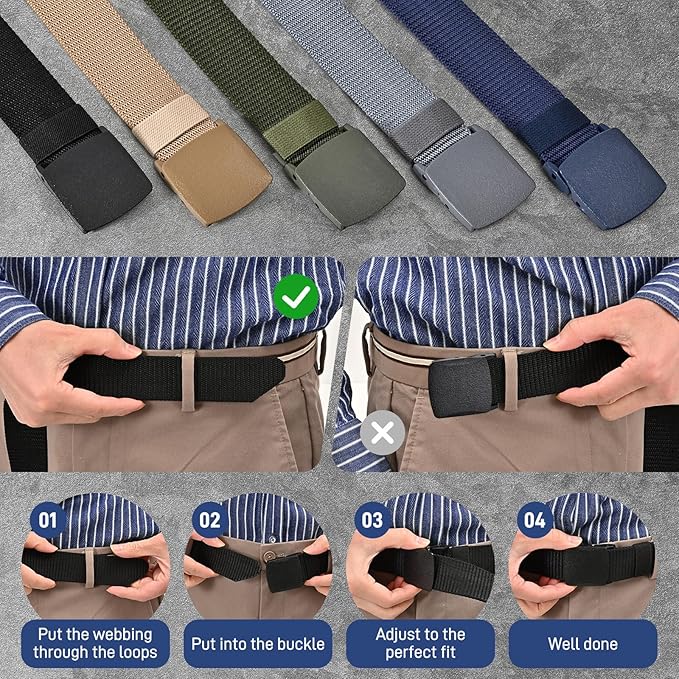 Tactical Men's Nylon Belts,5 Pack Mens Belts Casual，Military Canvas Outdoor Metal-free Belts
