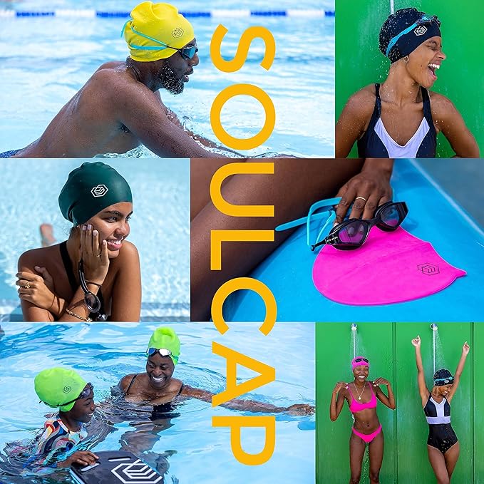 SOUL CAP - Large Swimming Cap for Long Hair - Designed for Long Hair, Dreadlocks, Weaves, Hair Extensions, Braids, Curls & Afros - Women & Men - Silicone
