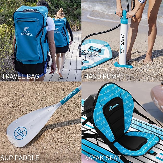 UPWELL 11’6”/11'2”/11'/10'8”/10'6”/10'2” Inflatable Stand Up Paddle Board with sup Accessories Including Backpack, Repairing Kits, Non-Slip Deck, Leash, 3 Fins, Paddle and Hand Pump