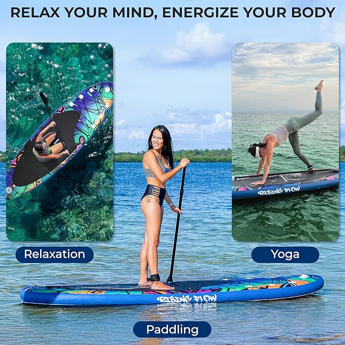 SereneLife Inflatable Stand Up Paddle Board with Premium SUP Accessories – Wide Stable Design with Non-Slip EVA Deck Pad for Adults and Youth of All Skill Levels, 350 lbs Capacity