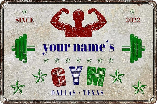 Custom Gym Sign Wall Art Decor Personalized Name Aluminum Metal Sign Retro Workout Room Fitness Center Tin Sign