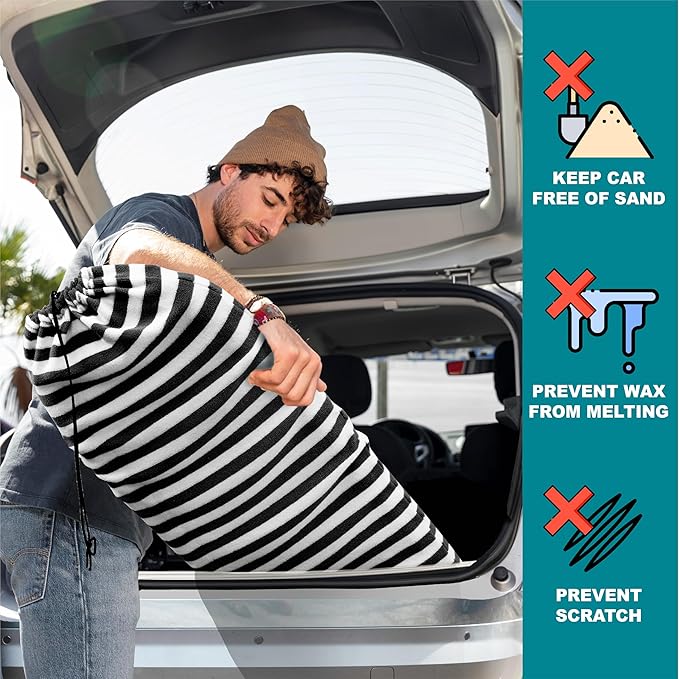 SUN CUBE Surfboard Sock Cover, Protective Surf Bag for Surfing Board, Light Stretchy Surfbag Sleeve for Longboard, Hybrid (8'6'', Black White)