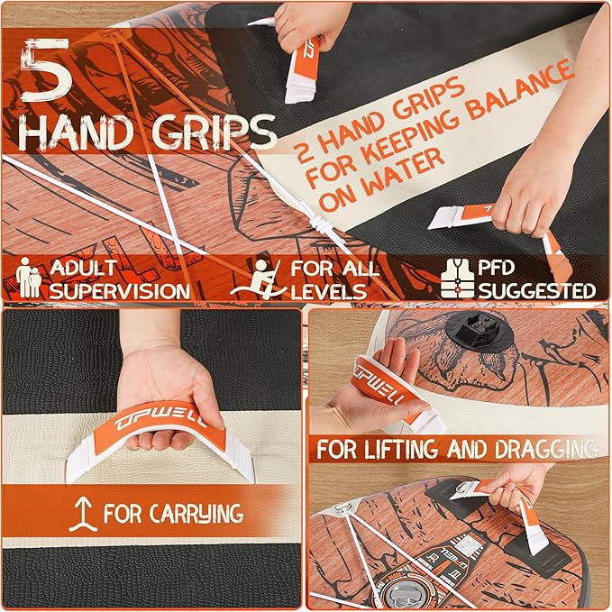 UPWELL 10'6"/11'/11'6" Inflatable Paddle Board, Stand Up Paddlboard for Youth & Adults, Stable Design, Premium SUP Accessories, Backpack, Leash, Hand Pump, Fins