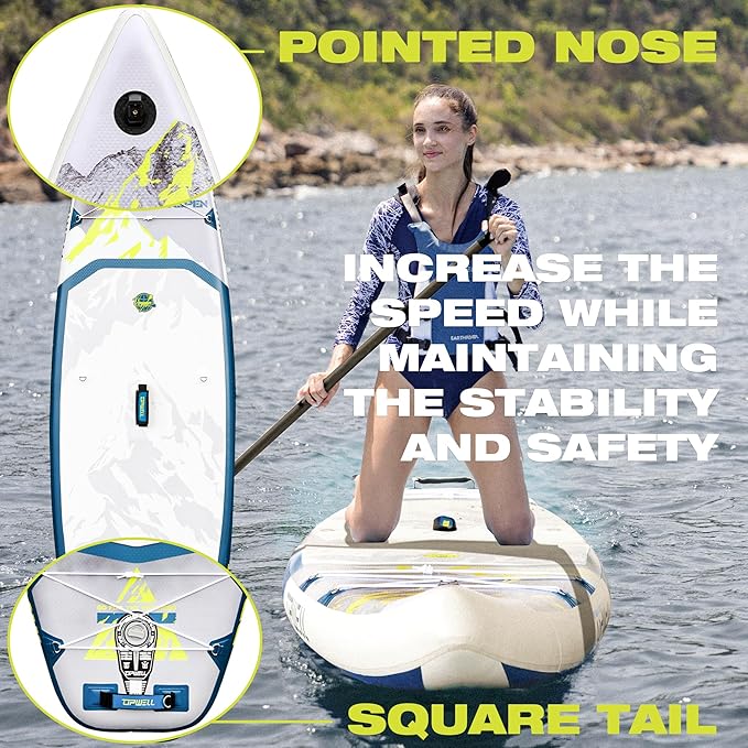 UPWELL 11’6”/11'2”/11'/10'8”/10'6”/10'2” Inflatable Stand Up Paddle Board with sup Accessories Including Backpack, Repairing Kits, Non-Slip Deck, Leash, 3 Fins, Paddle and Hand Pump