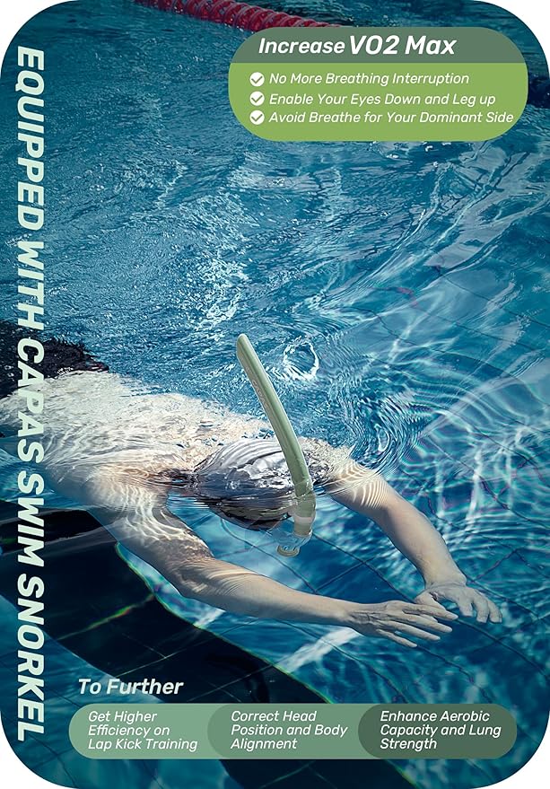 CAPAS Training Swim Snorkel for Lap Swimming, Swivel Headband Ultimate Fit Center-Mount Swimmers Snorkel with Liquid Silicone Mouthpiece Adjustable Strap, Designed for Adult Men Women