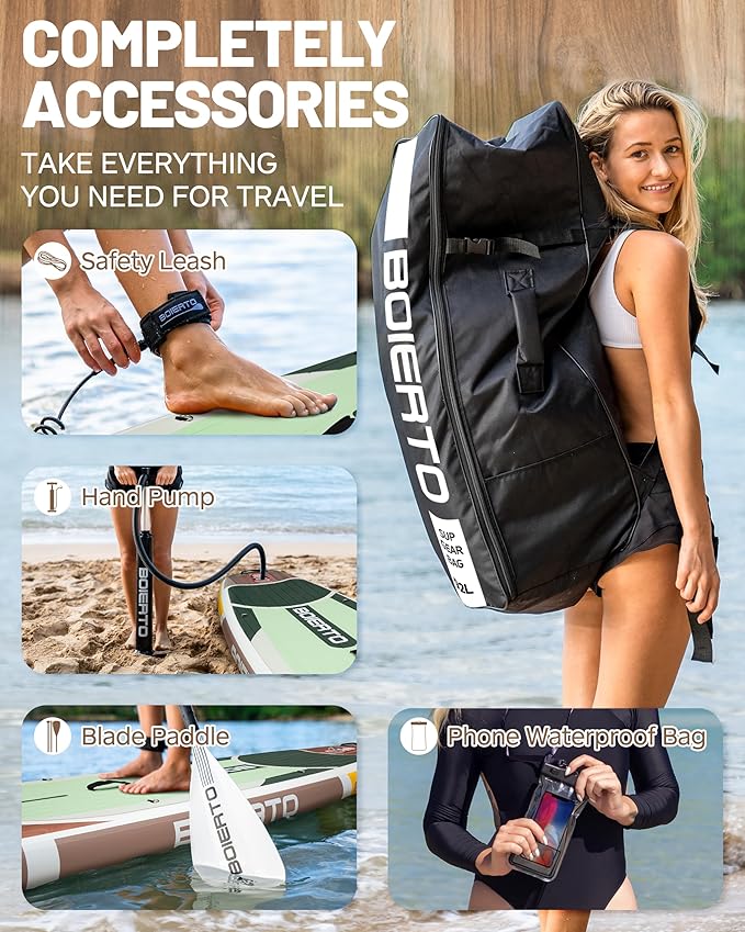 Inflatable Stand Up Paddle Board 10'8“*34"/11'*33" Extra Wide Paddle Boards for Adults, SUP with Premium Accessories & Nylon Backpack, Adjustable Paddle, Hand Pump, Bottom Fin, Leash