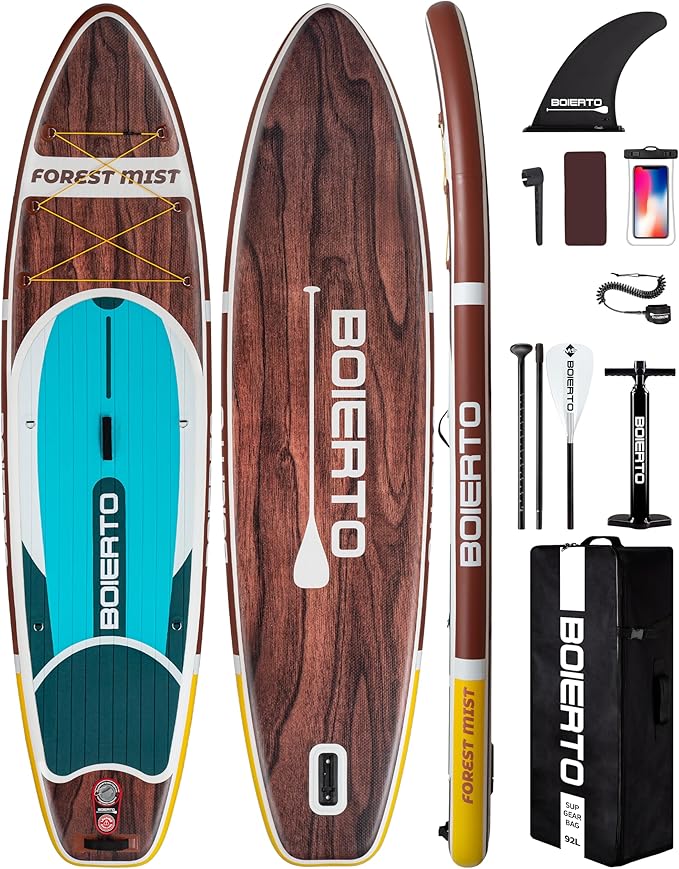 Inflatable Stand Up Paddle Board 10'8“*34"/11'*33" Extra Wide Paddle Boards for Adults, SUP with Premium Accessories & Nylon Backpack, Adjustable Paddle, Hand Pump, Bottom Fin, Leash