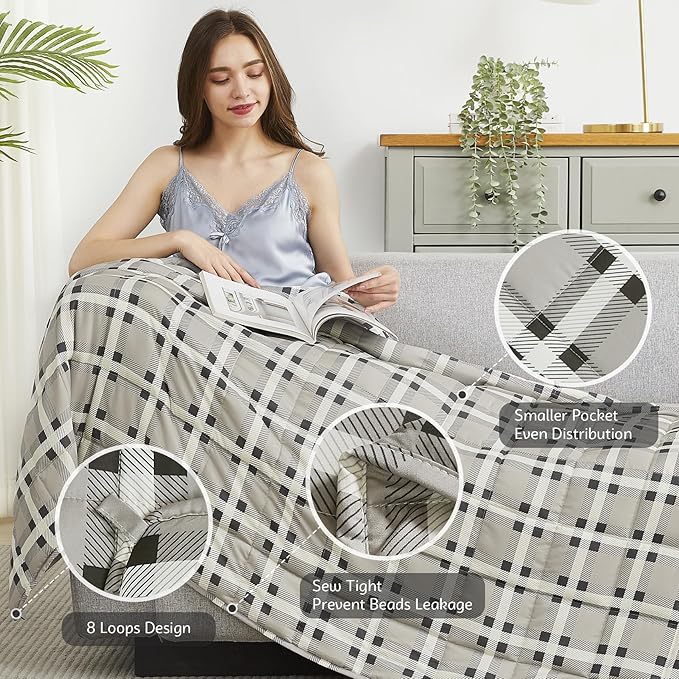 L'AGRATY Weighted Blanket - 48"x72" 20lbs Cooling Breathable Heavy Blanket Microfiber Material with Glass Beads Big Blanket for Adult All-Season Summer Fall Winter Soft Thick Comfort Blanket