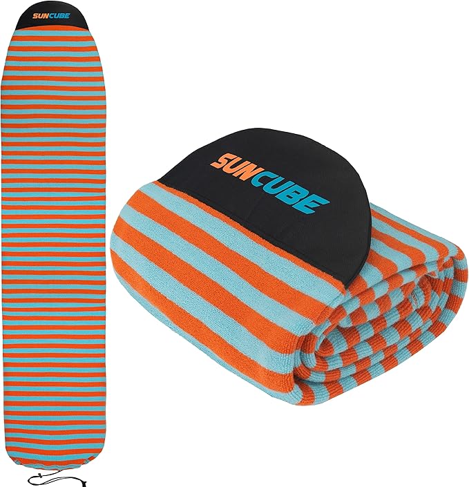 SUN CUBE Surfboard Sock Cover, Protective Surf Bag for Surfing Board, Light Stretchy Surfbag Sleeve for Longboard, Hybrid (8'6'', Black White)