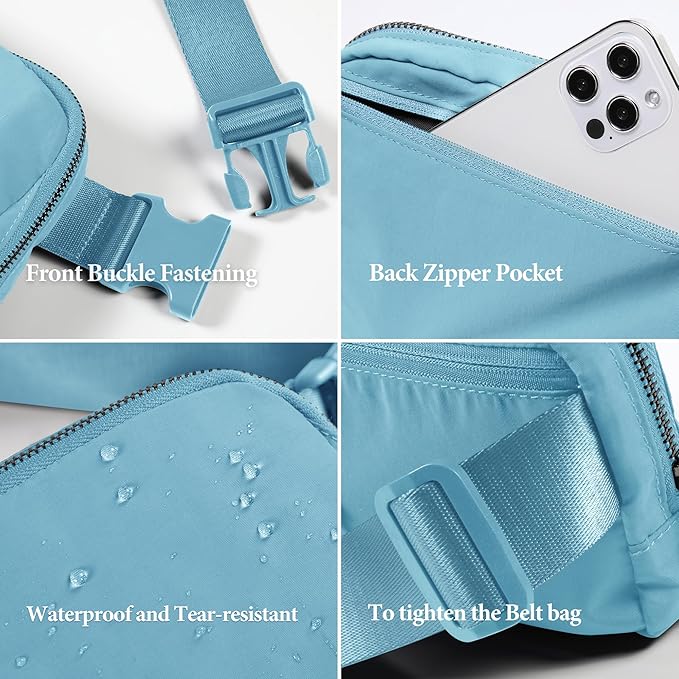 ODODOS Unisex Mini Belt Bag with Adjustable Strap Small Fanny Pack for Workout Running Traveling Hiking, Steel Blue