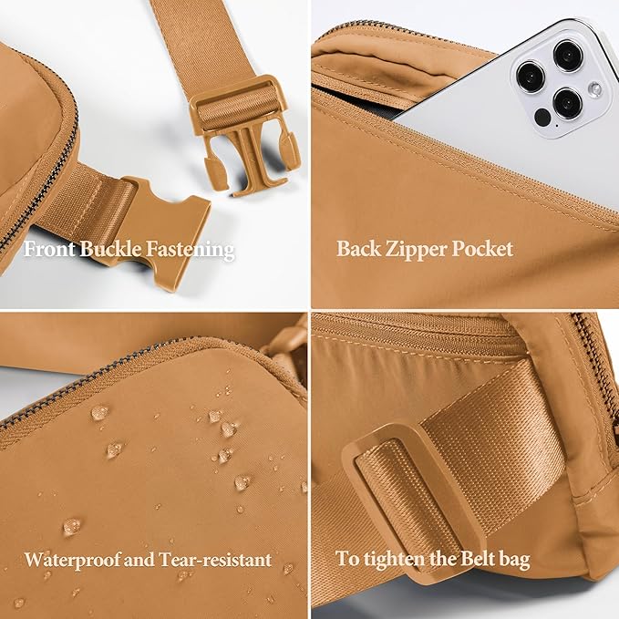 ODODOS Unisex Mini Belt Bag with Adjustable Strap Small Fanny Pack for Workout Running Traveling Hiking, Bronze