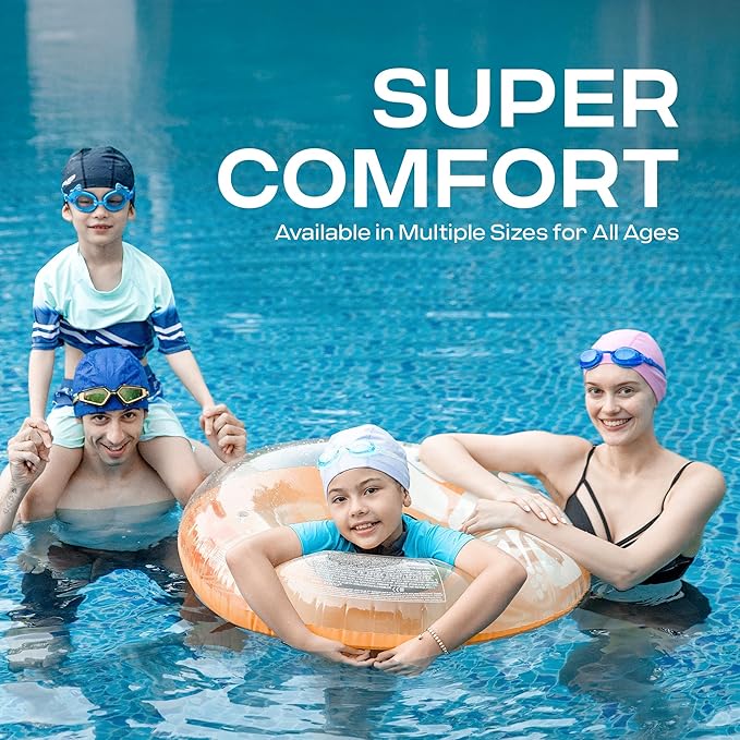 COOLMATE Fabric Swim Cap for Adult Women Men Kid 3 4 6 8 14 16, Silicone Water Resistant Layer, Cloth Swim Cap Gifts for Swimmers, Lightweight for Pool, Lap Swimming (1 pc)