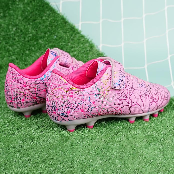 brooman Kids Firm Ground Soccer Cleats Girls Football Cleats with Shin Guards and Soccer Socks