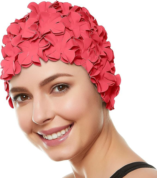 BEEMO Floral Petal Ladies Bathing Swim Cap Women Retro Swim Hat Long/Short Hair