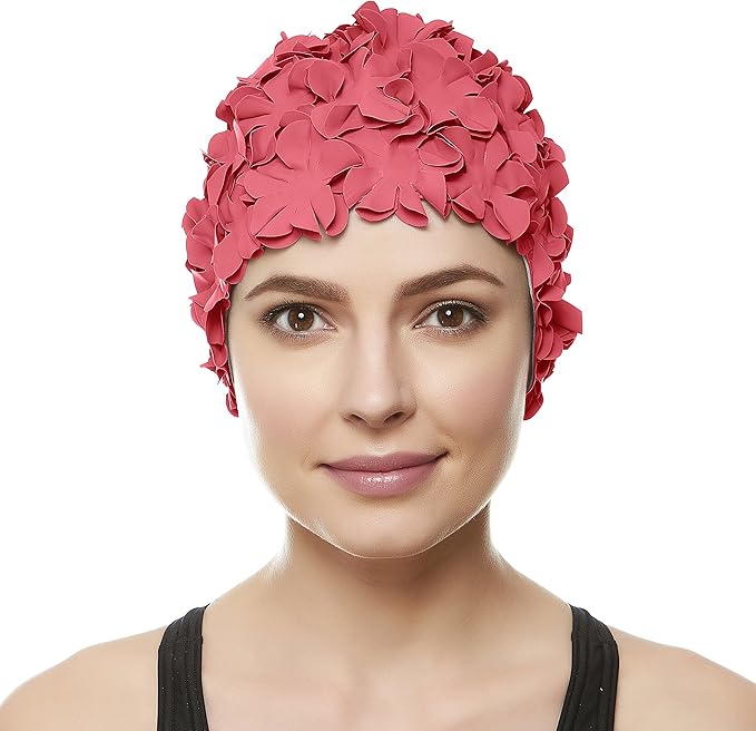 BEEMO Floral Petal Ladies Bathing Swim Cap Women Retro Swim Hat Long/Short Hair