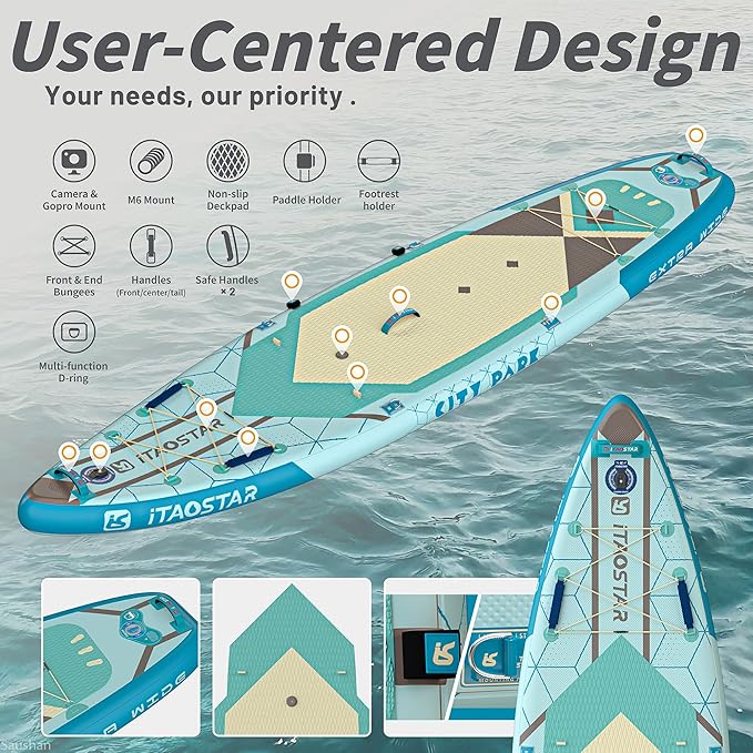 City Park 12'×35" Extra Wide Paddle Board with Seat, One-Stop Premium SUP Board Gears, Tailored 5 Fins, Stable Inflatable Stand Up Paddle Boards for Youth/Adults of All Levels