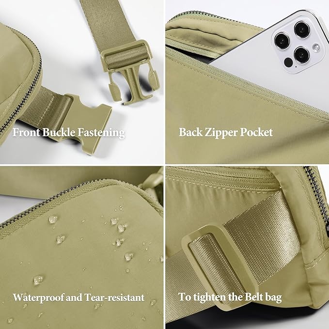 ODODOS Unisex Mini Belt Bag with Adjustable Strap Small Fanny Pack for Workout Running Traveling Hiking, Khaki Green