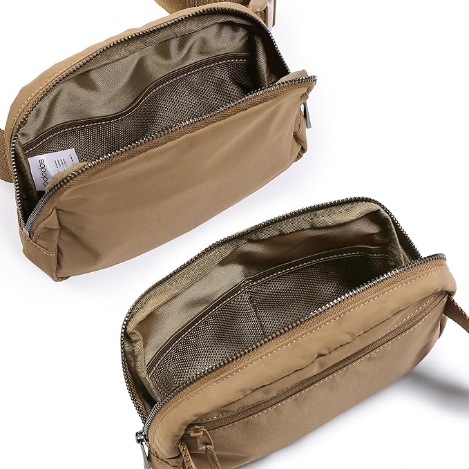 ODODOS Unisex Mini Belt Bag with Adjustable Strap Small Fanny Pack for Workout Running Traveling Hiking, Caramel