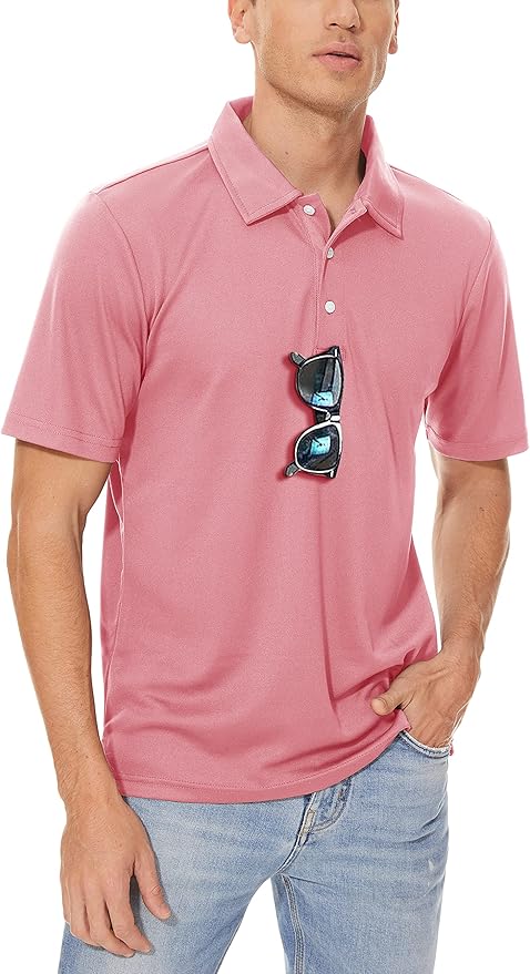 MAGCOMSEN Men's Polo Shirts 3 Buttons Casual Work T Shirts Quick Dry Short Sleeve Golf Shirt Pique Jersey Outdoor Performance